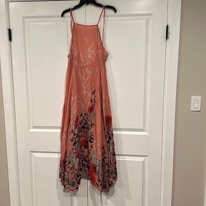 NEW Free People Dress Cascading Floral Maxi Dress Sheer Slip Drawstring Back.